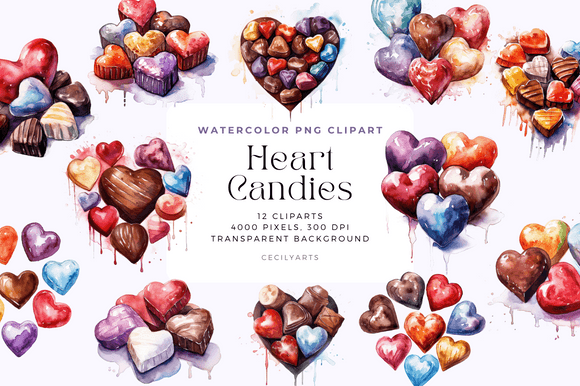 Download Watercolor Heart Candies Cliparts - Premium Resources
