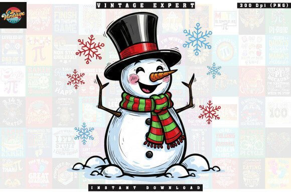 Download Vintage Christmas Winter Snowman Clipart - Premium Bundle