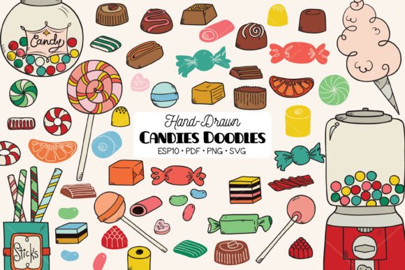 Download Hand Drawn Candies Color Vintage Sweets - Candies Collection