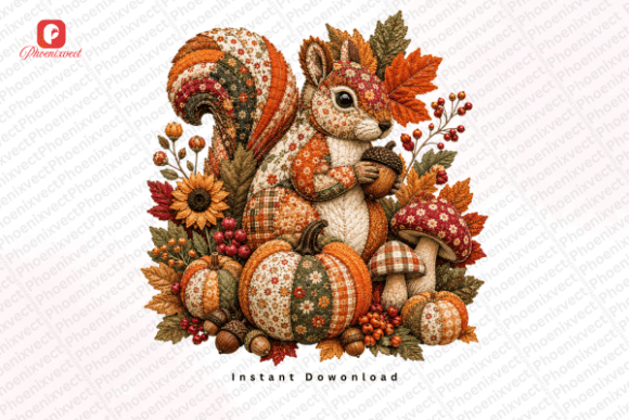 Download Patchwork Patch Autumn Fall Squirrel PNG - Fall Collection