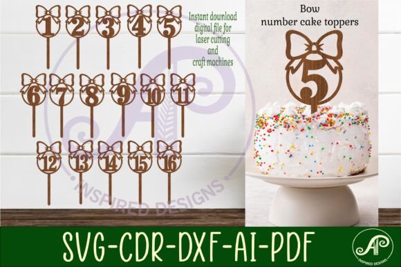 Download Bow Number Cake Toppers, 16 Designs SVG - Cake toppers Collection