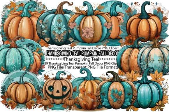 Download Thanksgiving Teal Pumpkin Fall Decor PNG - Fall Collection