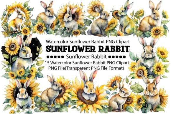 Download Watercolor Sunflower Rabbit PNG Bundle - Rabbit Collection