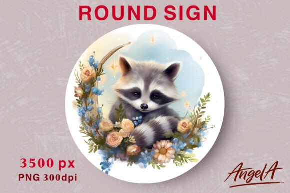 Download Watercolor Kids Wall Art Raccoon Round - Kids wall art Collection