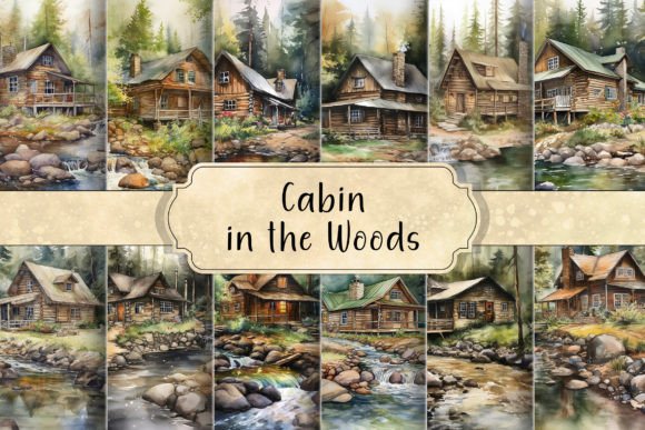 Download Rustic Watercolor Cabin in the Woods - Woods Collection