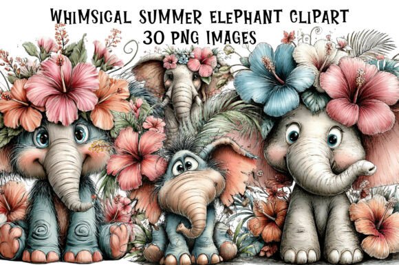 Download Whimsical Summer Elephant Clipart - Elephant Collection